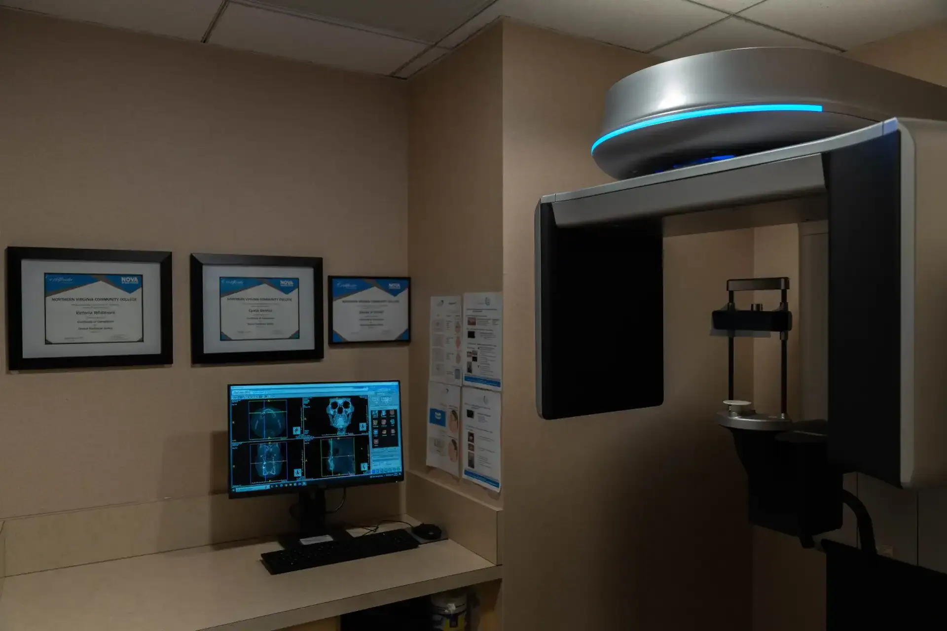 The 3D imaging room at Westlake Dental, with a scan open on the monitor