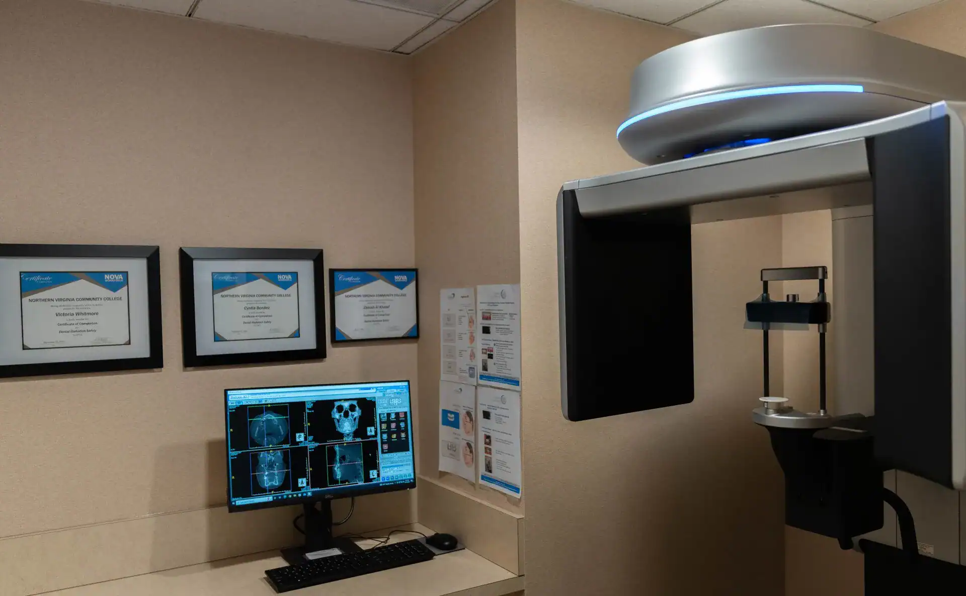 The 3D imaging room at Westlake Dental Care, with a scan open on the monitor.