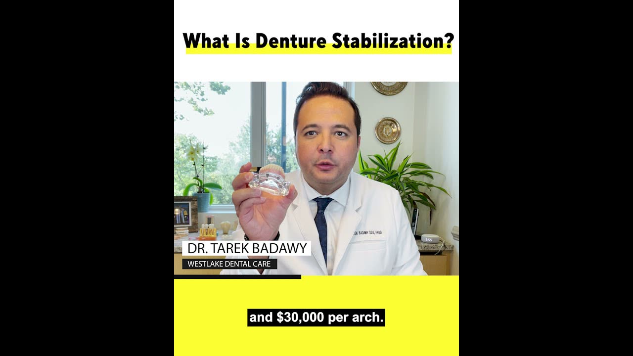 Dr. Tarek explains denture stabilization — a denture that snaps onto implants